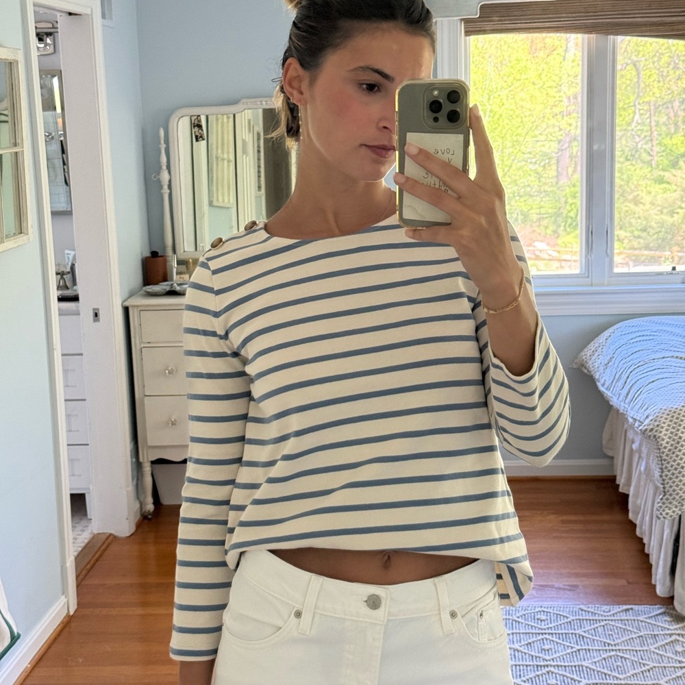 Sezane Mariniere Vintage Blue Ecru Stripe Top XS